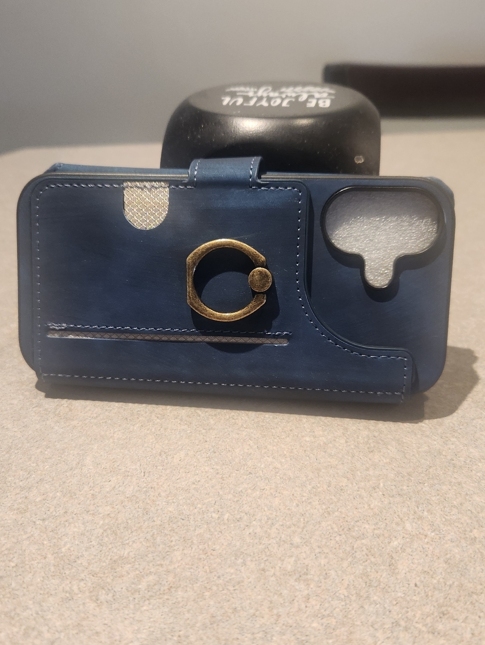 Universal Blue Leather Wallet Phone Case with Gold Ring Holder For IP17 - Picture 6 of 10
